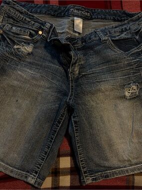 Maurices Distressed Dark Blue Denim Bermudas